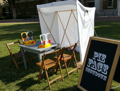 Pie face challenge stall hire